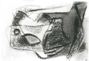 Kinder, Hans: Vogel? (Vögel, Tauben?) Bezeichnet 3.9.1976. Kohle, gewischt, auf Zeichenpapier; 38,8 x 55,5 cm. Dresden: Kupferstich-Kabinett C 1981-307, BAE 429