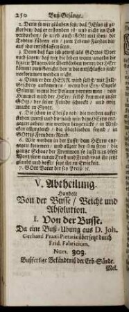 V. Abtheilung. ... Von der Busse/ Beicht und Absolution.
