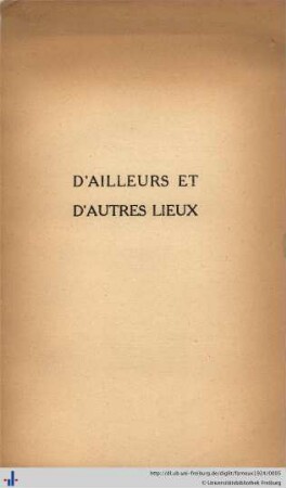 D'ailleurs et d'autres lieux 1921 - 1922