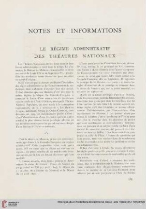 Le régime administratif des théatres nationaux