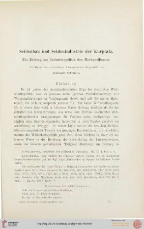 16: Seidenbau und Seidenindustrie der Kurpfalz : ein Beitrag zu Industriepolitik des Merkantilismus