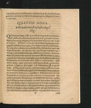 Quaestio Nona. An habitatio sit usus fructus? Neg.