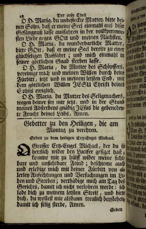 Gebetter zu den Heiligen, die am Montag zu verehren.