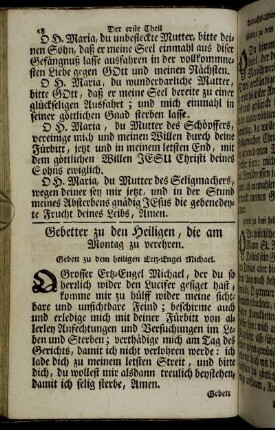 Gebetter zu den Heiligen, die am Montag zu verehren.
