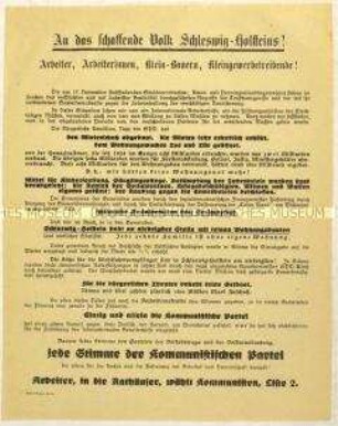 Aufruf der Internationalen Arbeiterhilfe für die KPD zu Stadtverordneten-, Kreis- und Provinziallandtagswahlen in Schleswig-Holstein 1929