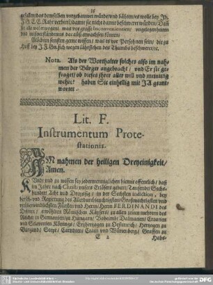 Lit . F. Instrumentum Protestationis