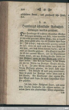 §. 58. Hamburgs öffentliche Andachts-Uebungen werden gerühmt