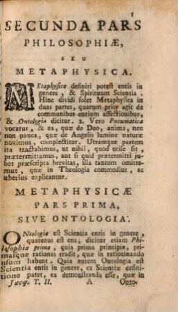 Institutiones philosophicae ad studia theologica potissimum accomodatae, 2. Metaphysicam complectens