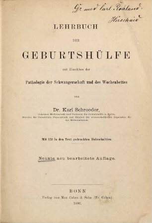 Lehrbuch der Geburtshülfe : mit Einschluß der Pathologie der Schwangerschaft und des Wochenbettes