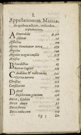 I. Appellationum Messiae de quibus actum, indiculus alphabeticus