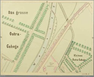 Stadtplan von Dresden im Maßstab 1:840 in 90 Einzelblättern 1862-1872, Blatt 13: Weißeritz zwischen dem großen und kleinen Ostragehege an der Marienbrücke