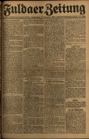 Erste Ausgabe vom Donnerstag, den 18. Dezember 1919.