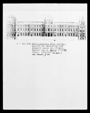 Paris, Louvre, Aufriss der Westfassade und Schnitt durch die Flügel