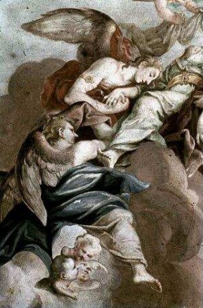 Der Leichnam der heiligen Katherina wird von Engeln zum Berg Sinai getragen