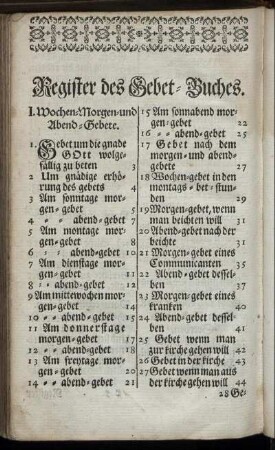 Register des Gebet-Buches.