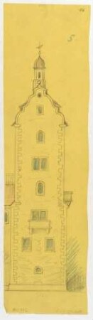 Aufriss des Turmes am Schloss Glaubitz östlich von Riesa, Variante des Turmes (3.), Entwurf für den Umbau für den damaligen Besitzer Theodor Bienert von 1906