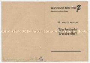 Propagandaschrift aus der Reihe "Was sagt die SED" zur Berlin-Frage