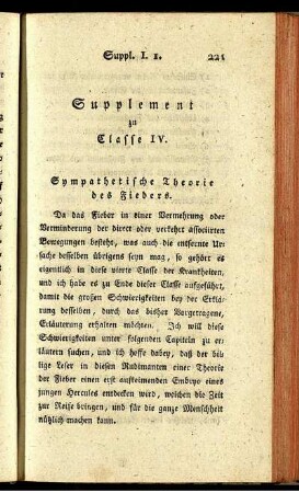 Supplement zu Classe IV. Sympathetische Theorie des Fiebers.