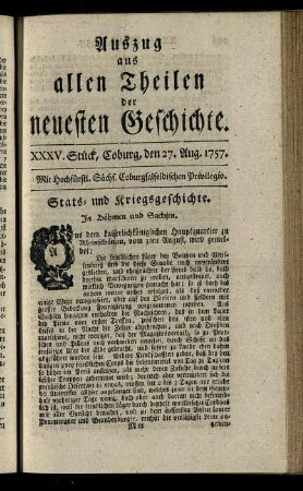 XXXV. Stück, Coburg, den 27. Aug. 1757.