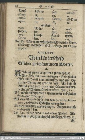 Appendix. Vom Unterscheid Etlicher gleichlautenden Wörter