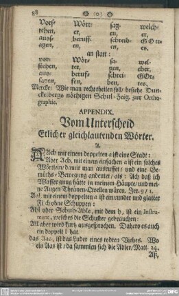Appendix. Vom Unterscheid Etlicher gleichlautenden Wörter