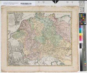 Deutschland, Hydrographische Karte: Hydropraphia Germaniae qua Geographiae Naturalis ea pars quae Aquis celebrioribus praesertim vero de Fluminibus Germaniae agit. Perillusti et Generosissimo Domino Domino Friderico Christiano S.R.I. Lib. Bar. ab Edelsheim ... Comitis ab Hanau Münzberg ... hoc. ... opusculum dicat Phil. Henr. Zollmannus I.V.C. / ex probatissimis quibusque mappis et pecularibus Regionum descriptionibus collecta exhibetur operâ Ioh. Baptistae Homani Noribergae
