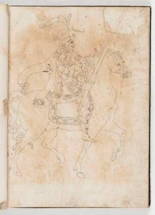 Reiter mit Pelzmütze und Lanze, in einem Band mit Antikischen Figurinen und Pferdedekorationen, Bl. 6
