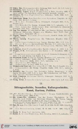 III. Sittengeschichte, Sexuelles, Kulturgeschichte, Kunst, Kuriosa, Politica (Nr. 310-416)