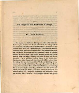 Ueber ein Fragment des Guillaume d'Orenge