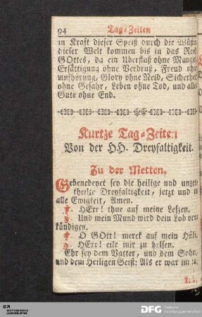 Kurtze Tag-Zeiten von der H.H. Dreyfaltigkeit.