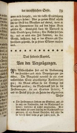 Das siebende Kapitel. Von den Vergnügungen