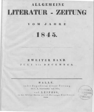 Allgemeine Literatur-Zeitung vom Jahre 1845, Zweiter Band