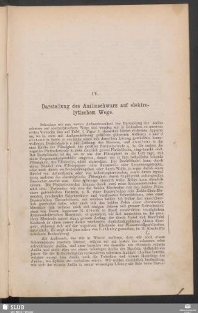 IV. Darstellung des Anilinschwarz auf elektrolytischem Wege