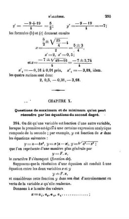 Chapitre X. Questions de maximum et de minimum que l'ont peut résoudre par les équations du second degré.