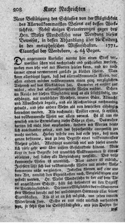 Neue Bestätigung des Schlusses von der Möglichkeit des allervollkommensten Wesens auf dessen Wirklichkeit.