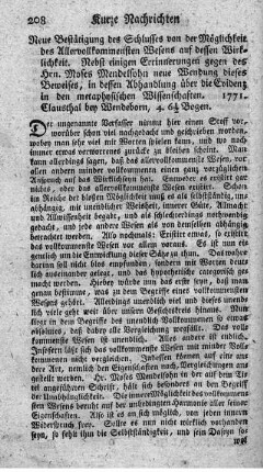 Neue Bestätigung des Schlusses von der Möglichkeit des allervollkommensten Wesens auf dessen Wirklichkeit.