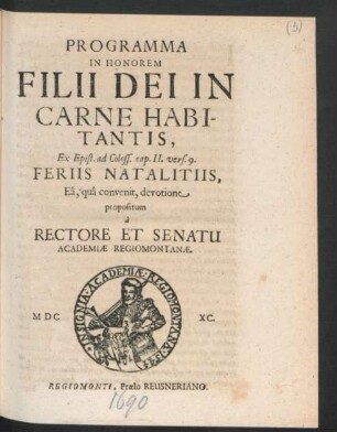 Programma In Honorem Filii Dei In Carne Habitantis : Ex Epist. ad Coloss. cap. II. vers. 9.