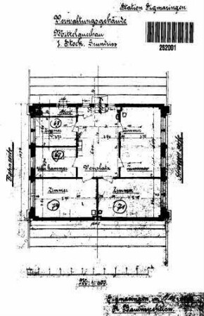 Sigmaringen: Empfangsgeb.Verwaltungsgeb.Mittelquerbau Teilgrundriß 1.Stock (Wohnung)