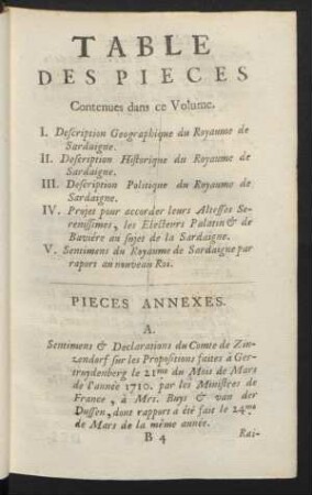 Table des Pieces