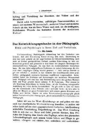 Der Entwicklungsgedanke in der Pädagogik