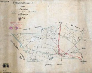 Handzeichnung von dem Gute Neuendorf ; Angefertigt aus der Grundsteuer-Gemarkungskarte auf Ansuchen des Königlichen Universitätskuratoriums zu Greifswald
