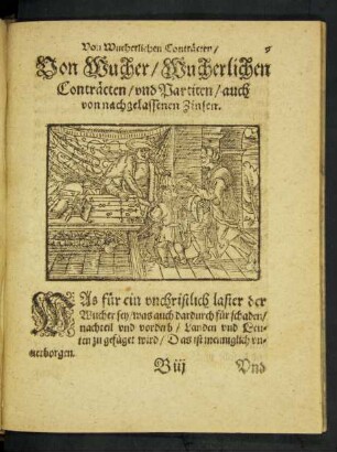 Von Wucher/ Wucherlichen Conträcten/ und Partiten/ auch von nachgelassenen Zinsen.