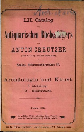 Lager-Katalog. 52. 1891