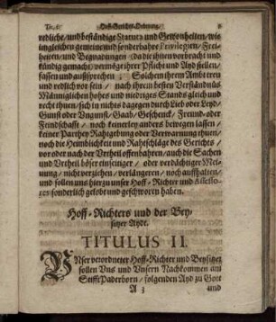 Hoff-Richters und Beysitzer Aydt. Titulus II.