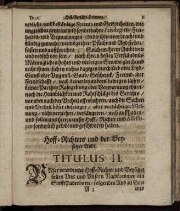 Hoff-Richters und Beysitzer Aydt. Titulus II.