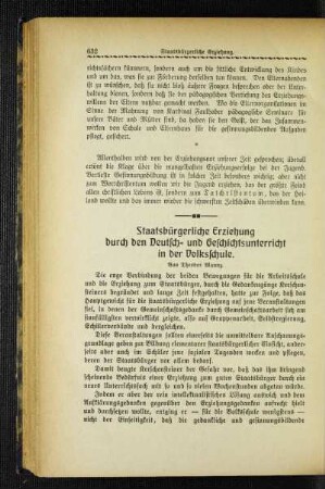 Staatsbürgerliche Erziehung durch den Deutsch- und Geschichtsunterricht in der Volksschule