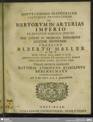 Disputationem Inauguralem Anatomico Physiologicam De Nervorum Arterias Imperio ...