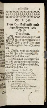 I. Von der Zukunfft und Menschwerdung Jesu Christi.