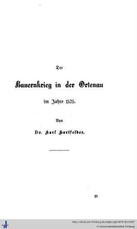Der Bauernkrieg in der Ortenau im Jahre 1525.
