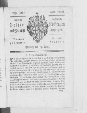 15tes Stück., Ausgabe vom 14. April 1779